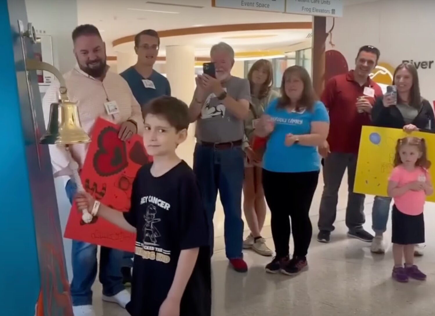 After 30 radiation doses, 44 chemo infusions, five surgeries, three blood transfusions, 51 inpatient hospital days, 87 outpatient appointments and seven trips to ER, Brayden VanderDoes, age 9, rings the bell at Seattle Children’s Hospital in August signaling the end of more than a year of treatment for a brain tumor.